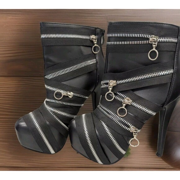 SHOW STORY WOMEN'S BLACK ZIPPER CLOSE TOE HEEL PLATFORM SZ 6 1/2 37 - Picture 2 of 14